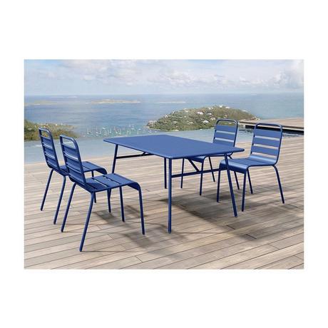 Vente-unique Sala da pranzo da giardino 1 tavolo + 4 sedie impilabili L.160 cm in Metallo Blu notte - MIRMANDE  