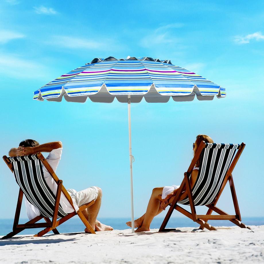 Northix 243cm Strand-Sonnenschirm Outdoor-Sonnenschirm Strandschirm Alu neigbar Terrassenschirm -Hellblau  