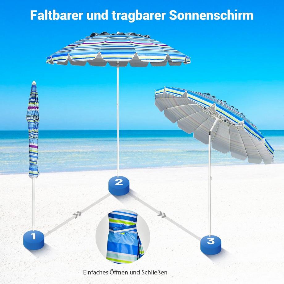 Northix 243cm Strand-Sonnenschirm Outdoor-Sonnenschirm Strandschirm Alu neigbar Terrassenschirm -Hellblau  