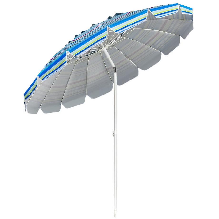 Northix 243cm Strand-Sonnenschirm Outdoor-Sonnenschirm Strandschirm Alu neigbar Terrassenschirm -Hellblau  