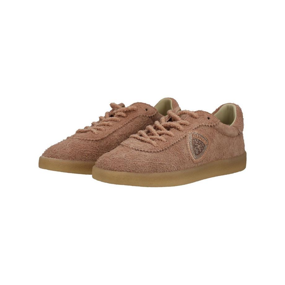 Blauer Sneaker in camoscio con logo strass  