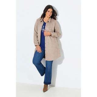 Ulla Popken Giacca lunga scamosciata linea ad A collo a camicia manica lunga  