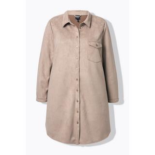 Ulla Popken Giacca lunga scamosciata linea ad A collo a camicia manica lunga  