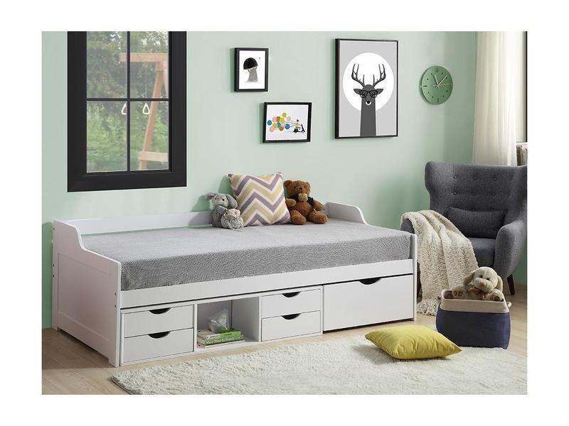 Vente-unique Lit banquette ADELISE avec rangements Pin + matelas  