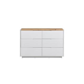 Vente-unique Comà² 6 cassetti MDF Bianco Laccato e Rovere AMANI  