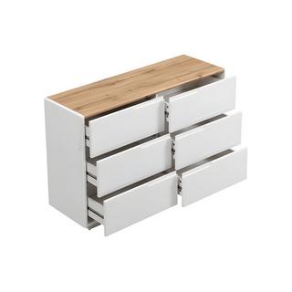 Vente-unique Comà² 6 cassetti MDF Bianco Laccato e Rovere AMANI  