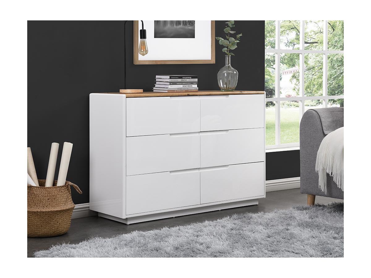 Vente-unique Comà² 6 cassetti MDF Bianco Laccato e Rovere AMANI  