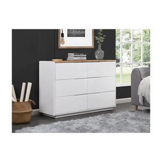 Vente-unique Comà² 6 cassetti MDF Bianco Laccato e Rovere AMANI  