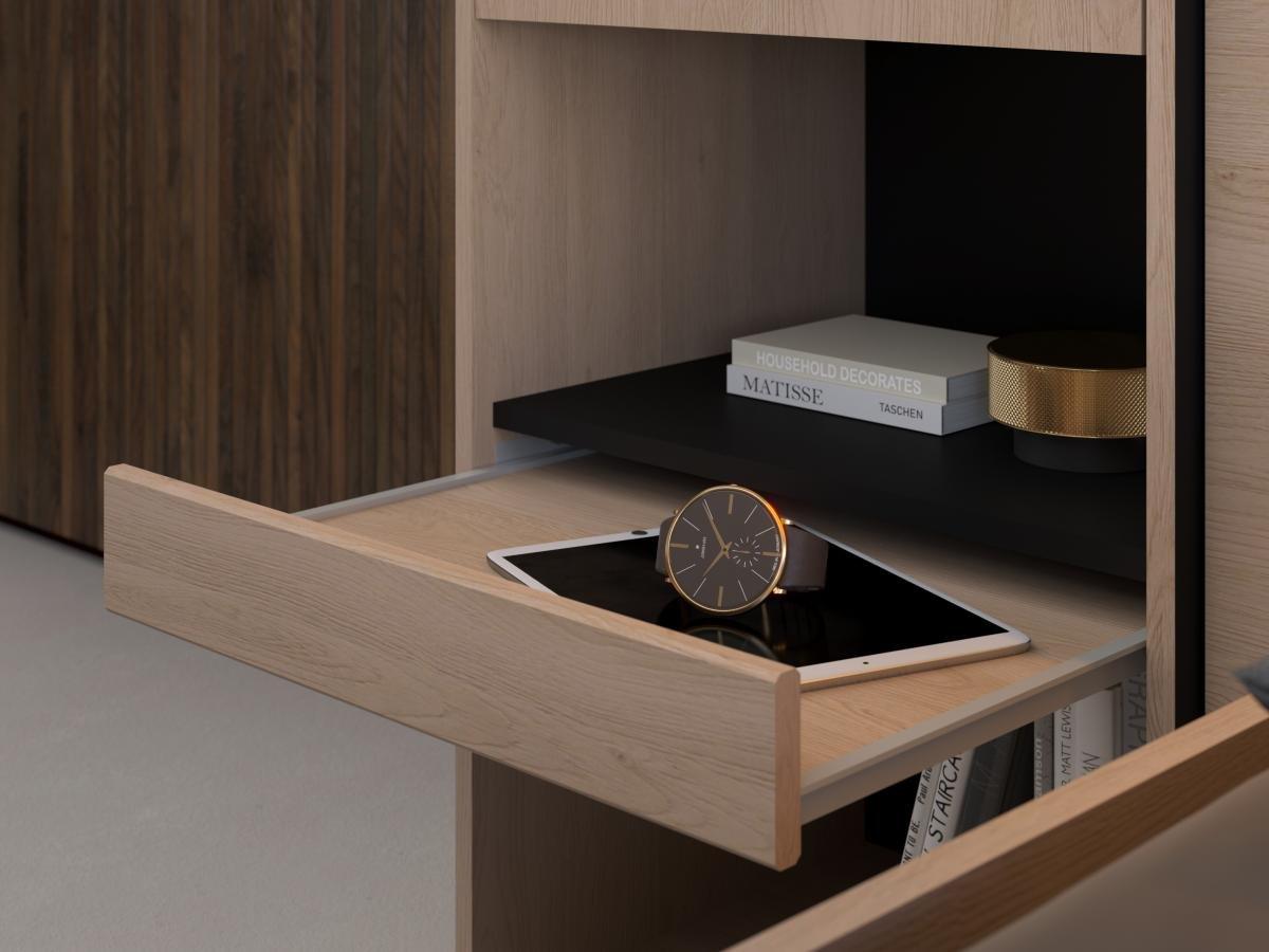 Vente-unique Letto con vani portaoggetti 140 x 190 cm Con LED Naturale e Nero + Rete - VELONA  