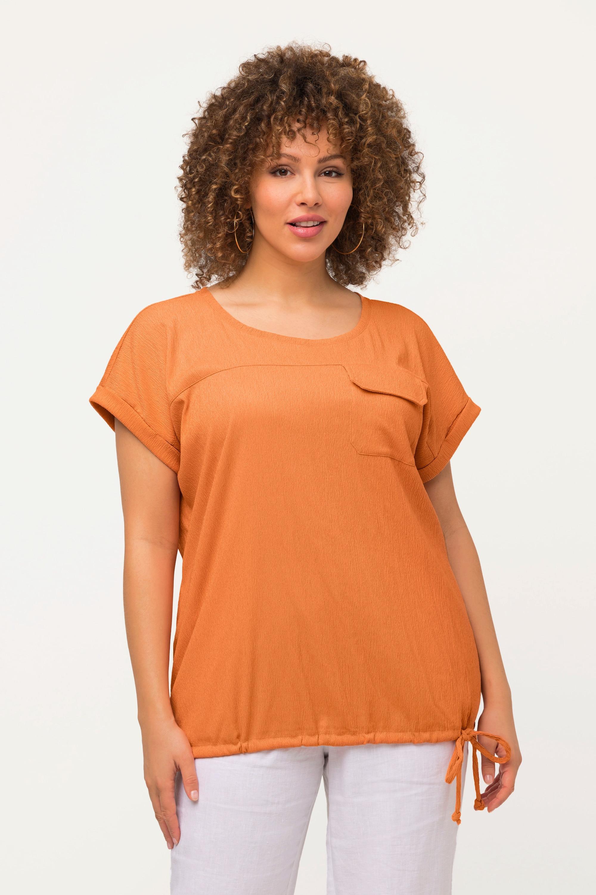 Ulla Popken  T-shirt dal taglio oversize con laccetto nell'orlo, scollo a girocollo e mezze maniche 