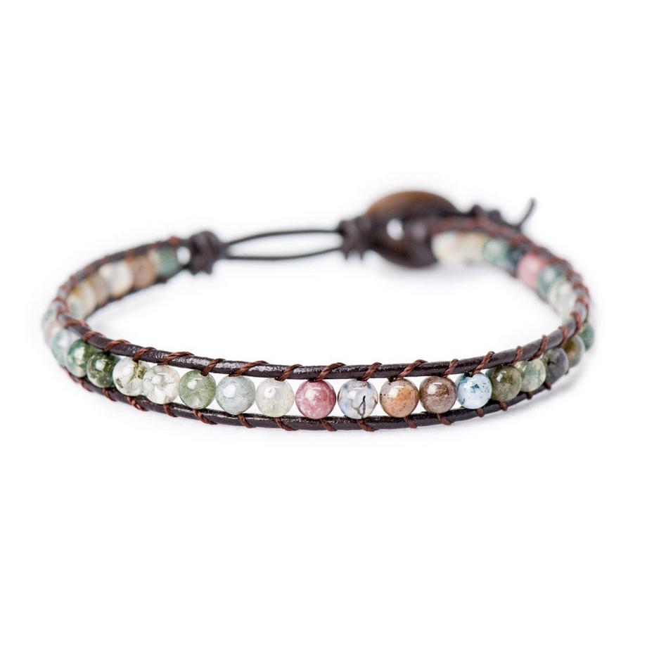 Miona Lederarmband für Frauen mit Achat & Moosachat