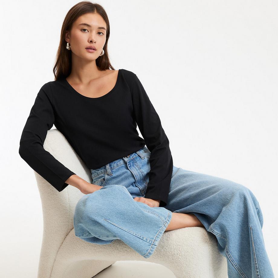 Langarmshirt mit rundem Ausschnitt