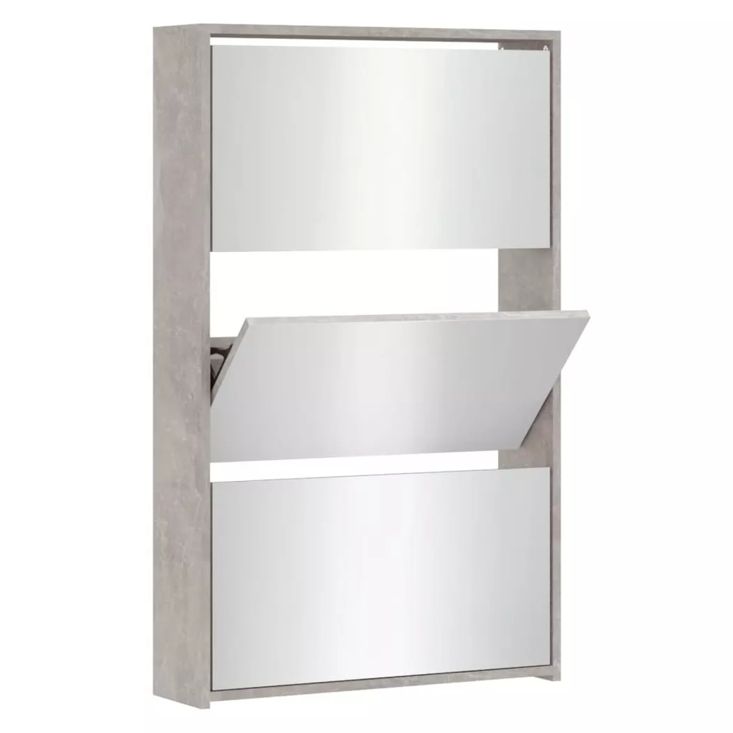 Armoire à chaussures miroir 3 niveaux Gris béton 63x17x102,5 cm