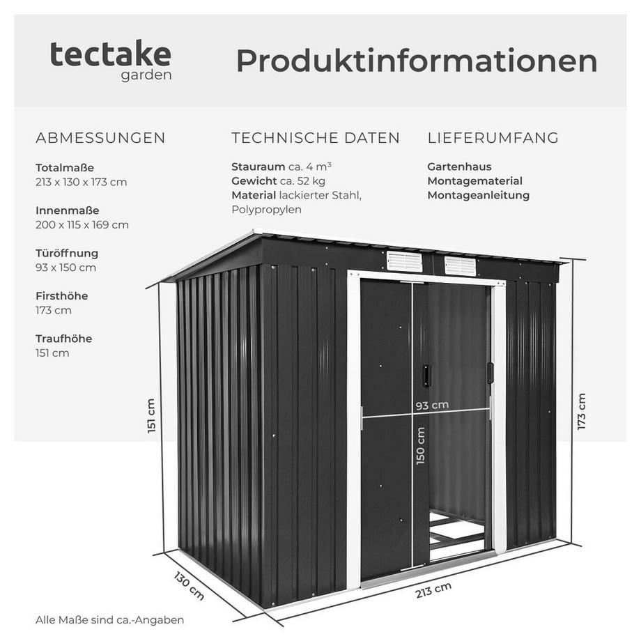 Tectake  Abri de jardin métal 2,7 m² toiture monopente  en acier 