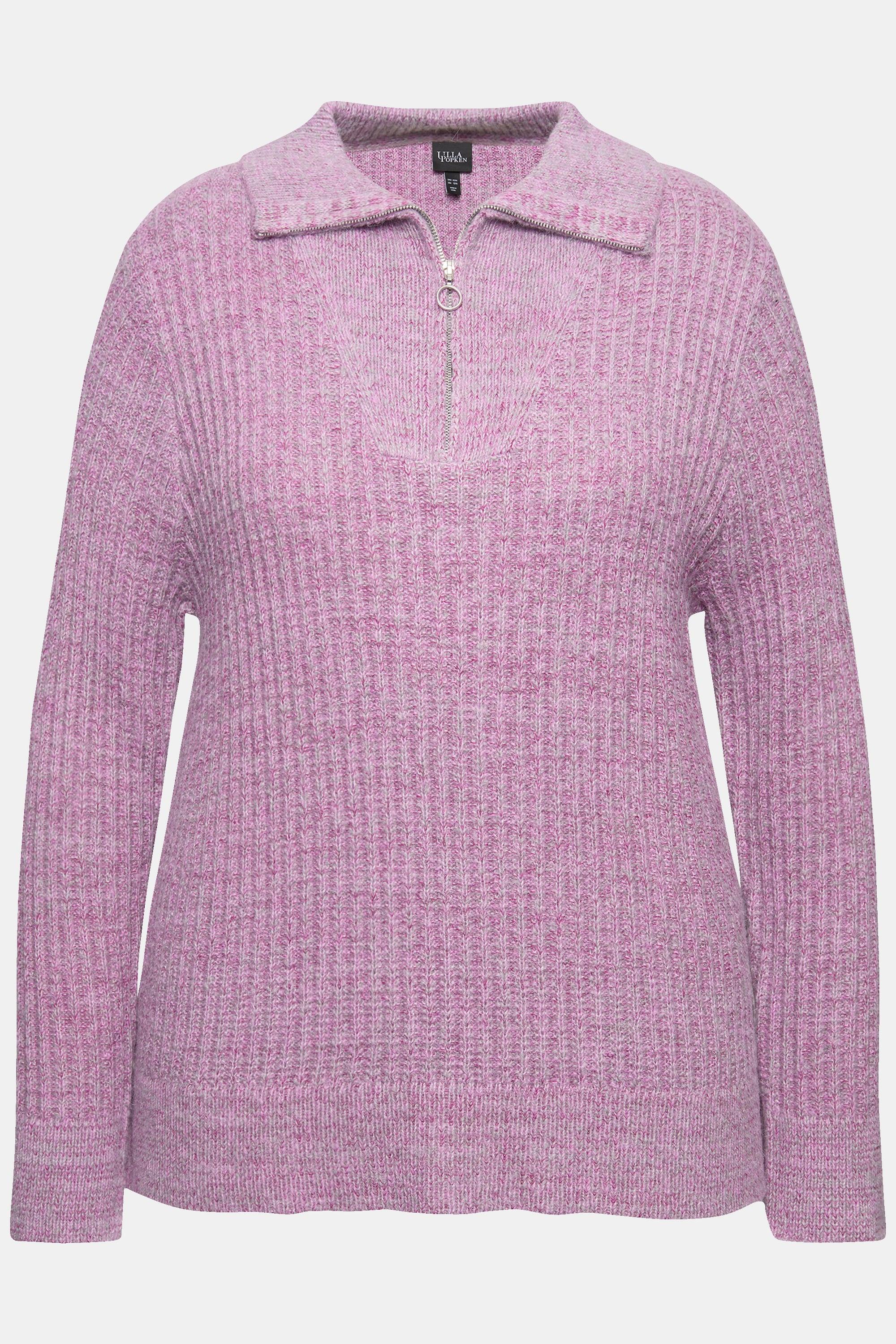 Ulla Popken  Pullover polo con collo alto, zip e maniche lunghe 