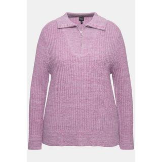 Ulla Popken  Pullover polo con collo alto, zip e maniche lunghe 