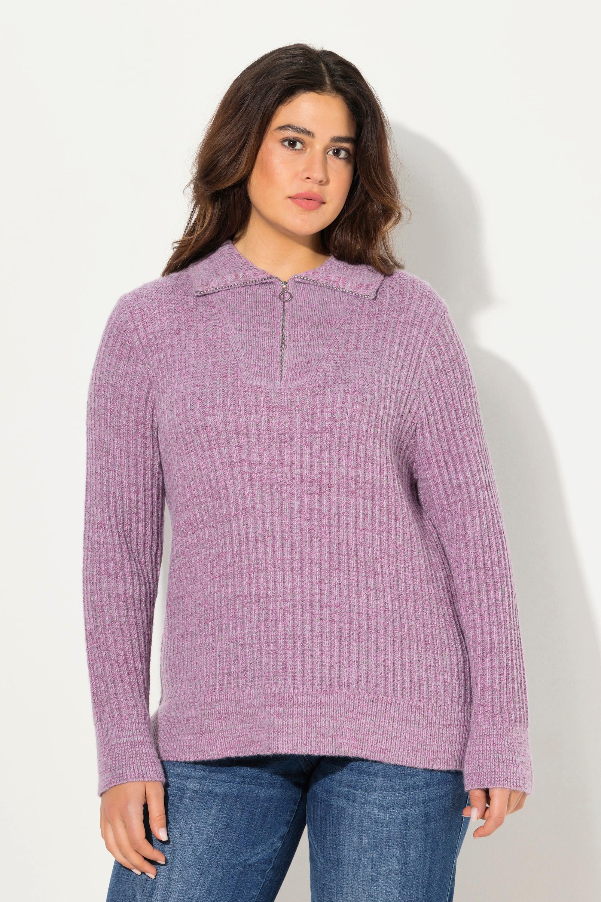 Ulla Popken  Pullover polo con collo alto, zip e maniche lunghe 