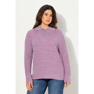 Ulla Popken  Pullover polo con collo alto, zip e maniche lunghe 