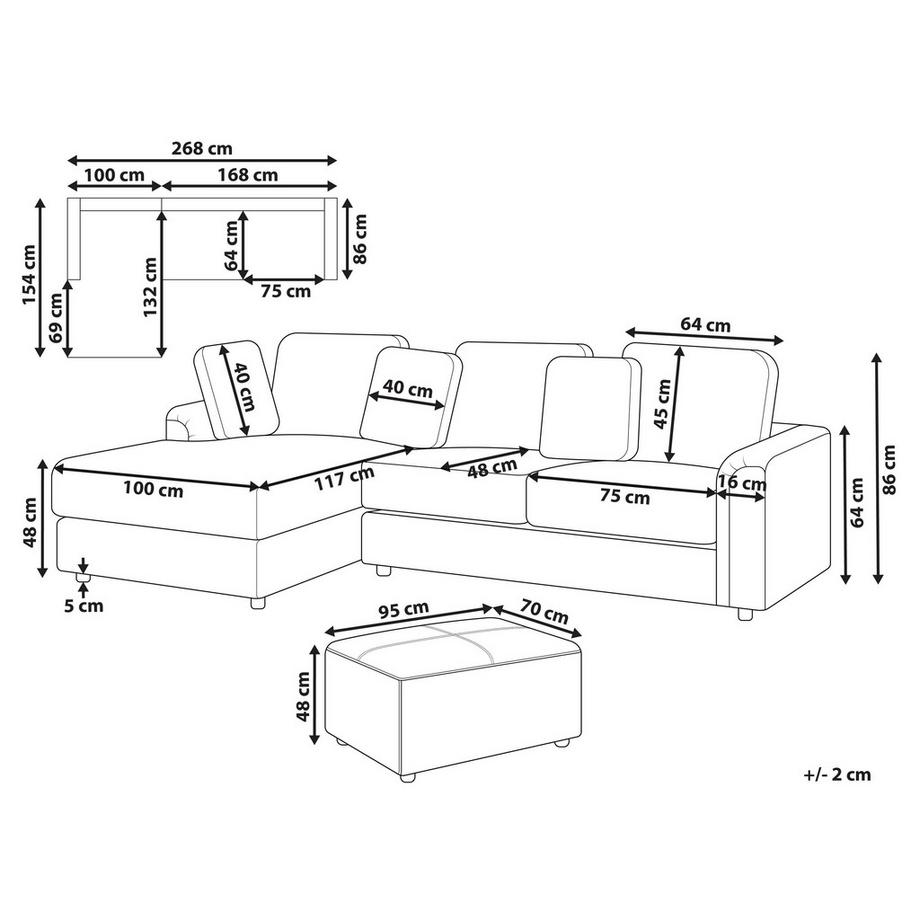 Beliani Divano angolare versione destra con ottomana en Tessuto Classico KOHLO  