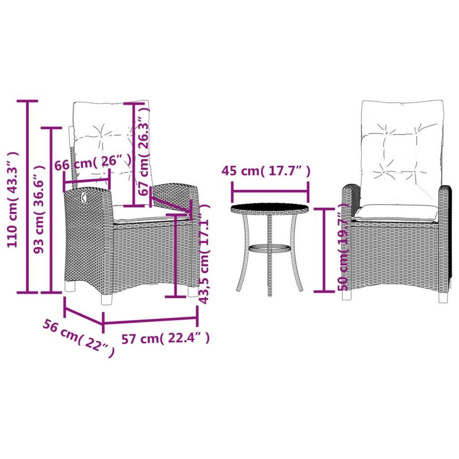 VidaXL Ensemble de bistro rotin synthétique  