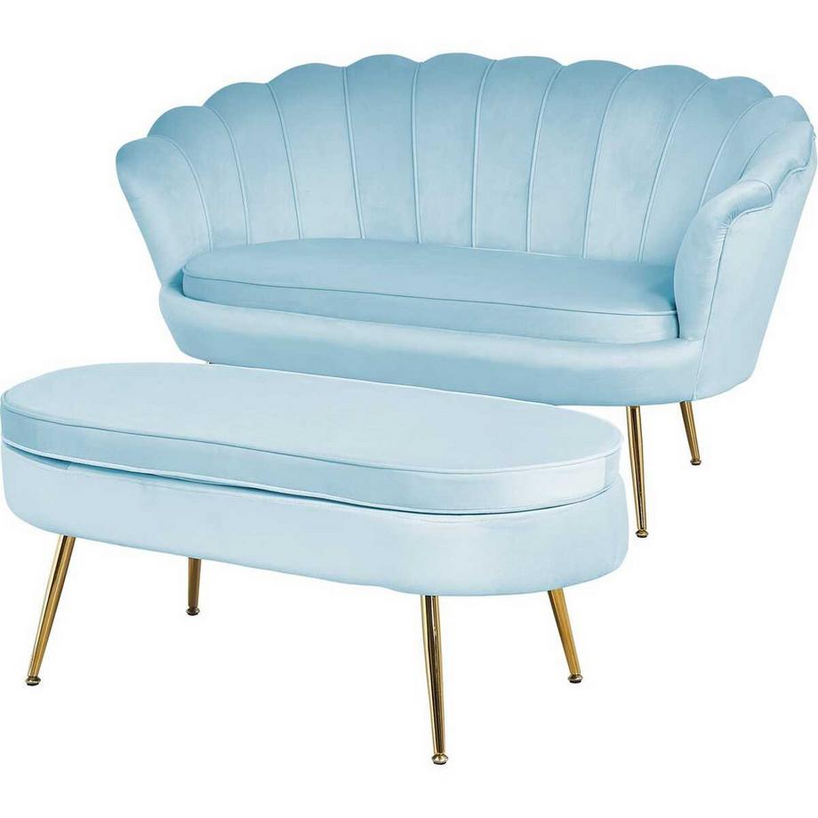 mutoni Sitzpouf oval Samt silberblau  