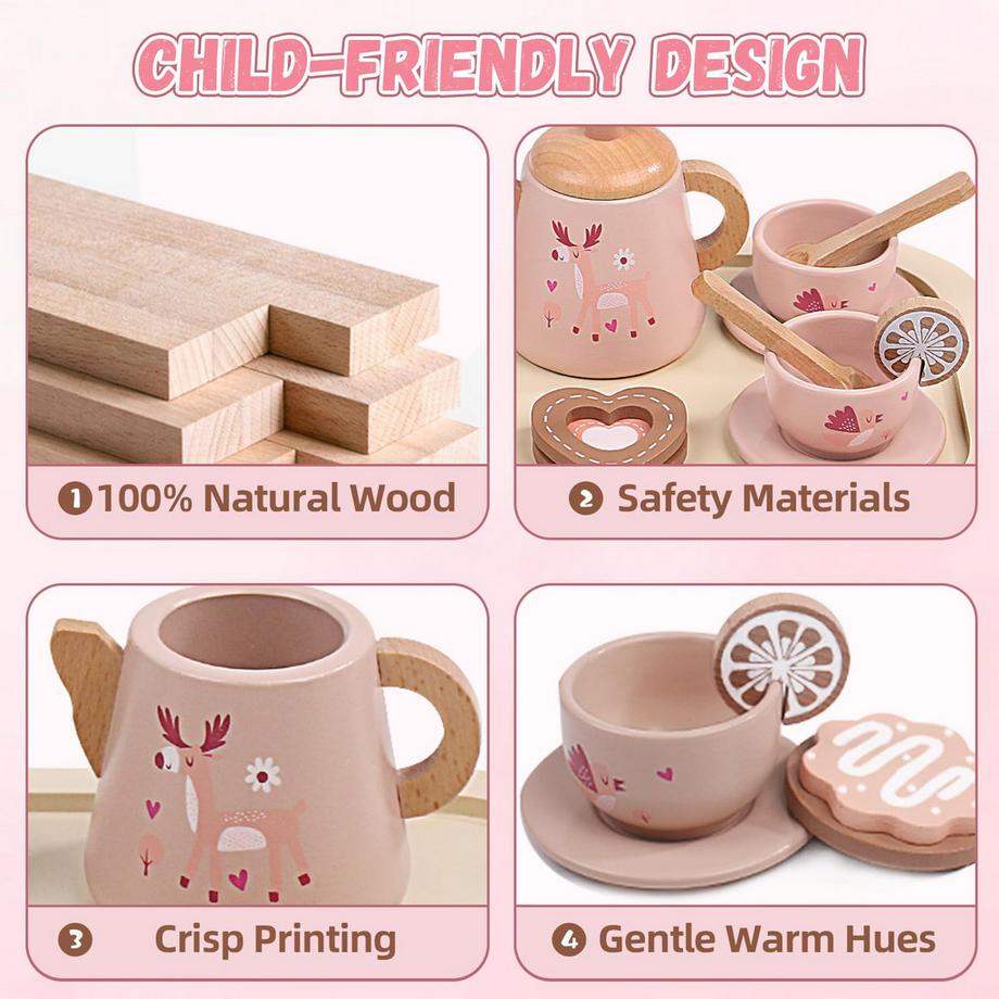 Activity-board  Teeservice aus Holz für Kinder, Puppengeschirr, Küchenzubehör für Kinder für Teepartys und Rollenspiele 