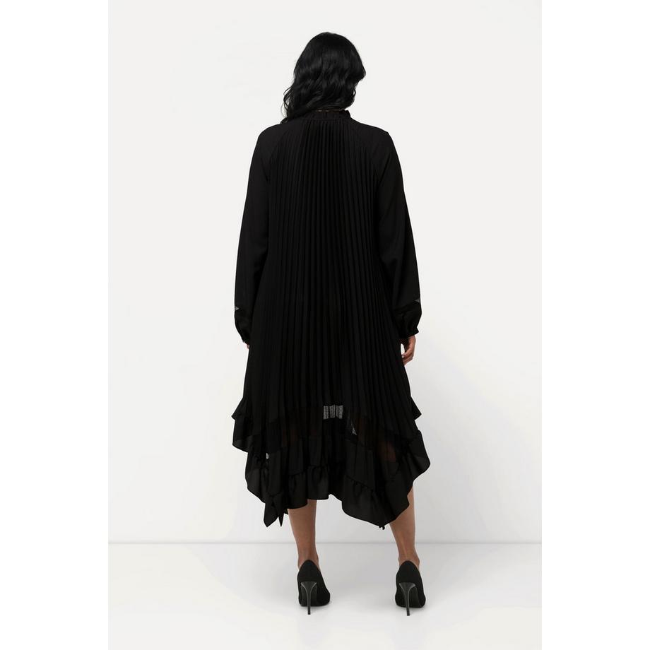 Ulla Popken Robe plissée dentelle A-ligne col à ruchés manches longues  