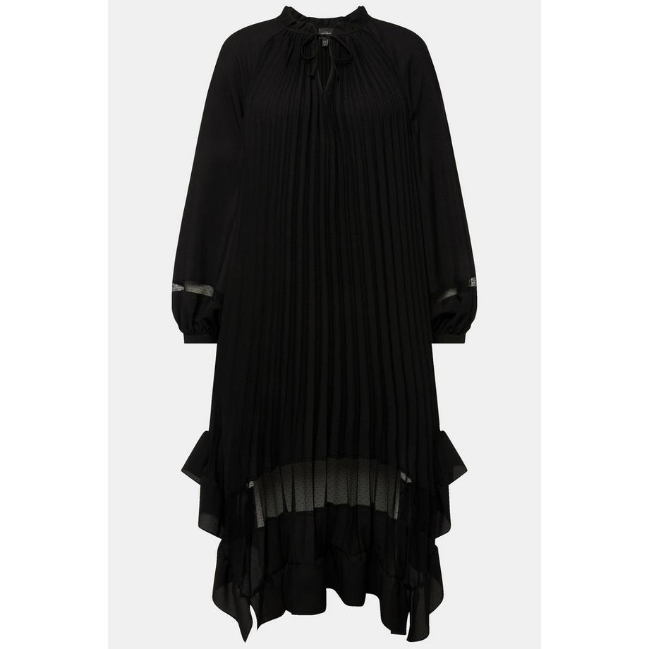 Ulla Popken Robe plissée dentelle A-ligne col à ruchés manches longues  