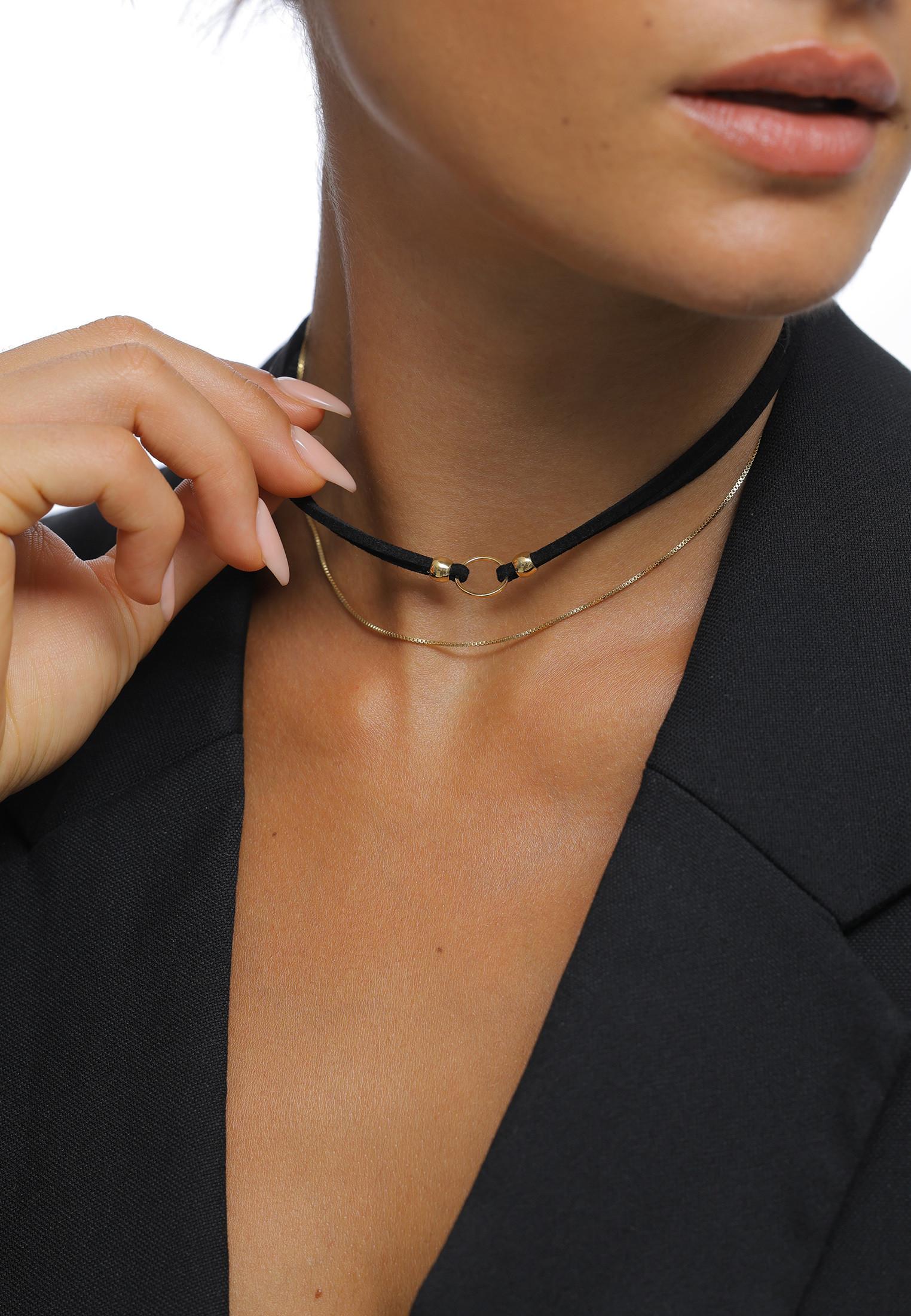 Elli  Halskette Choker Kreis Leder Venezianer Kette Set 