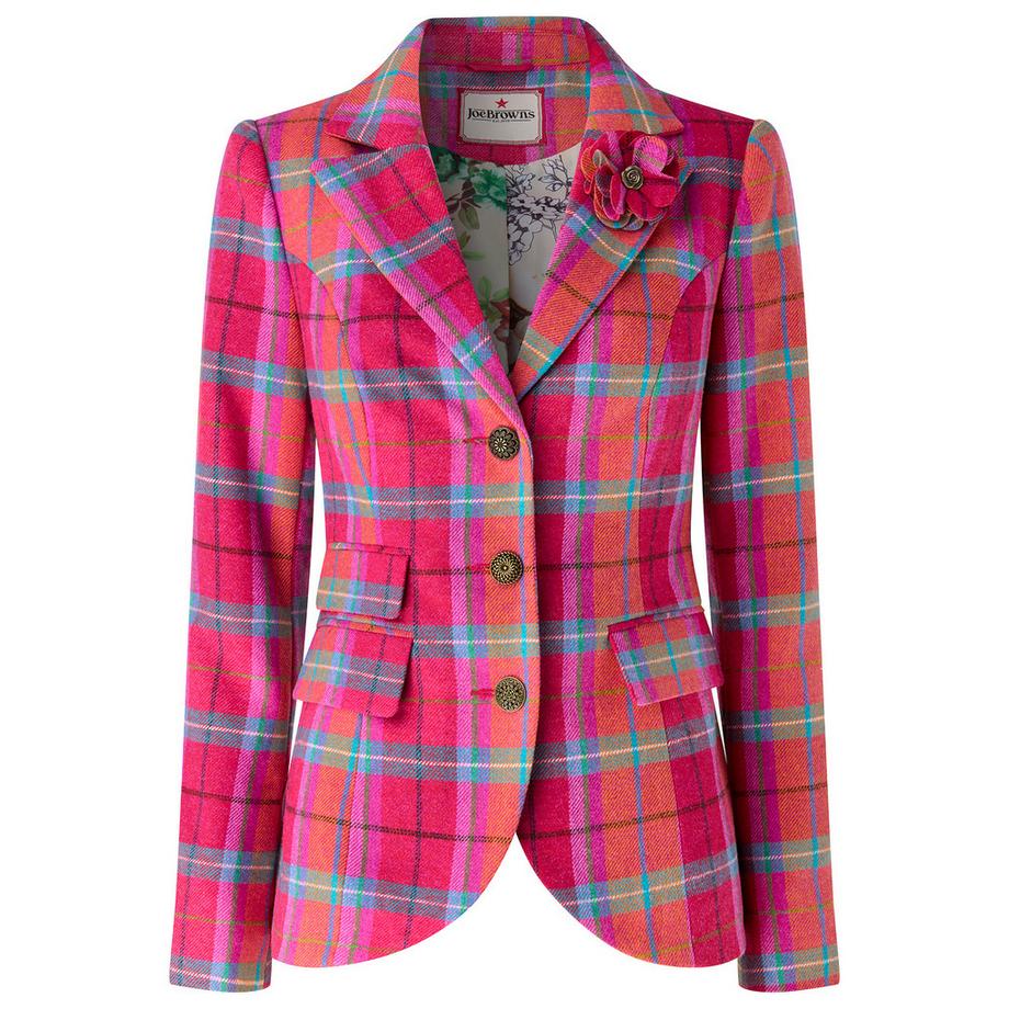 Joe Browns Einreihige Karierte Jacke mit Abnehmbarer Blume  