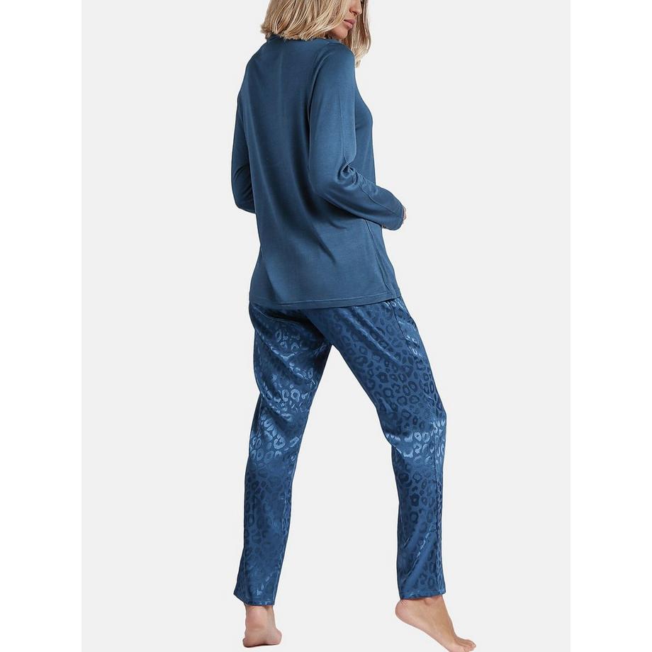 Admas Pigiama Completo da Interno Maniche Lunghe Top Leopard Satin Pantaloni  