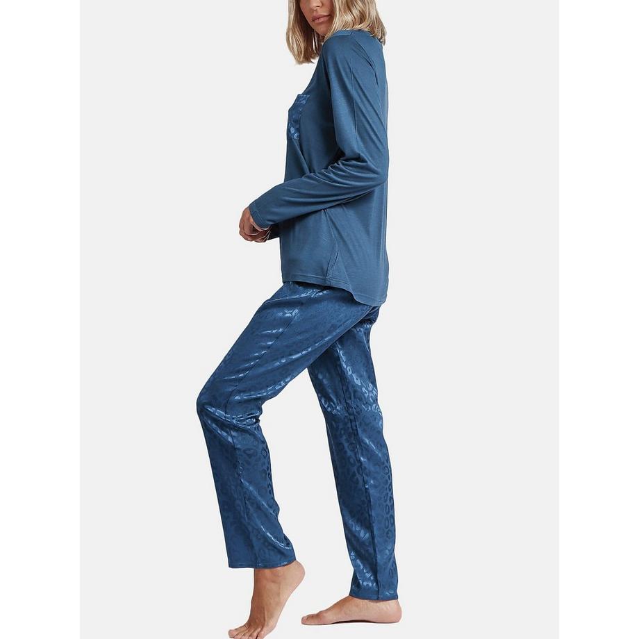 Admas Pigiama Completo da Interno Maniche Lunghe Top Leopard Satin Pantaloni  