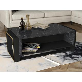 Vente-unique Table basse avec 1 niche - Effet marbre noir et doré - COMEBI  