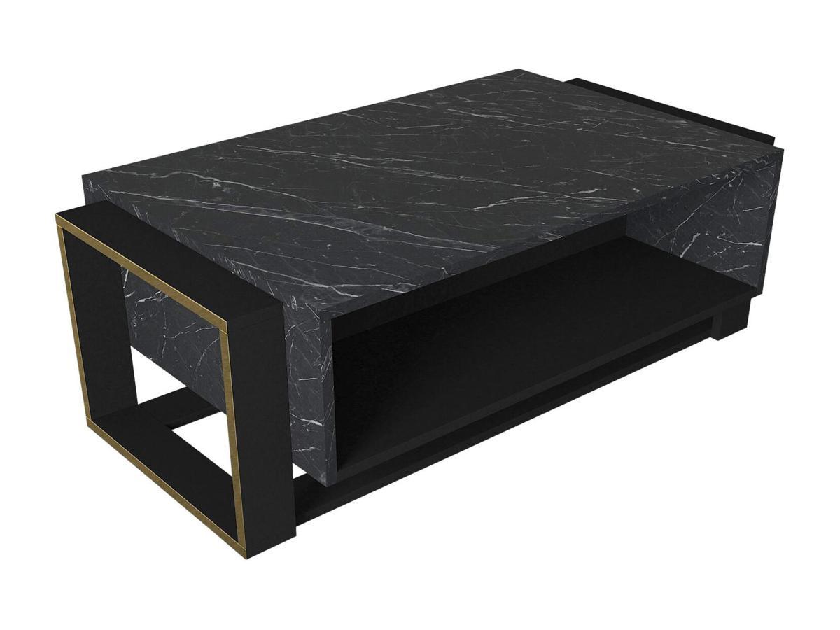 Vente-unique Table basse avec 1 niche - Effet marbre noir et doré - COMEBI  