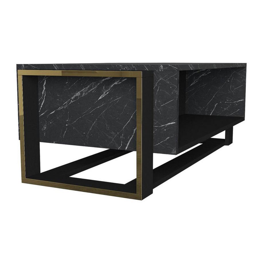 Vente-unique Couchtisch mit 1 Ablage -e Marmor-Optik & goldfarben - COMEBI  