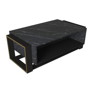 Table basse avec 1 niche - Effet marbre noir et doré - COMEBI