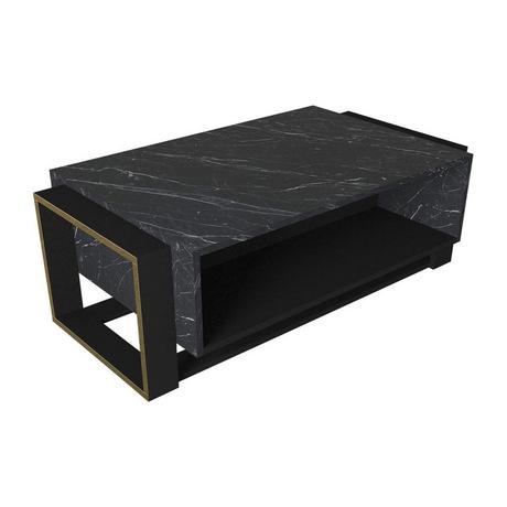 Vente-unique Table basse avec 1 niche - Effet marbre noir et doré - COMEBI  