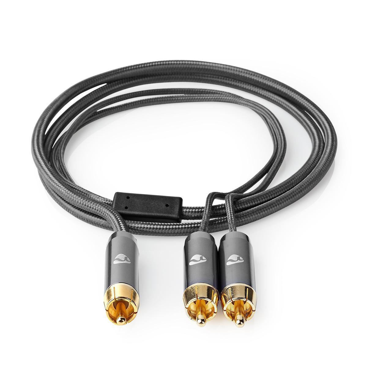 Nedis  subwoofer Cable | RCA Male | 2x RCA Male | Gold Plated | 3.00 m | Round | 4.5 mm | Grey / Grey With Metal | Carton avec fenêtre couverte 