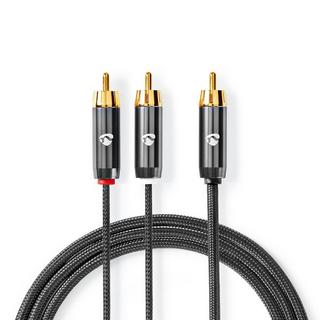 Nedis  subwoofer Cable | RCA Male | 2x RCA Male | Gold Plated | 3.00 m | Round | 4.5 mm | Grey / Grey With Metal | Carton avec fenêtre couverte 