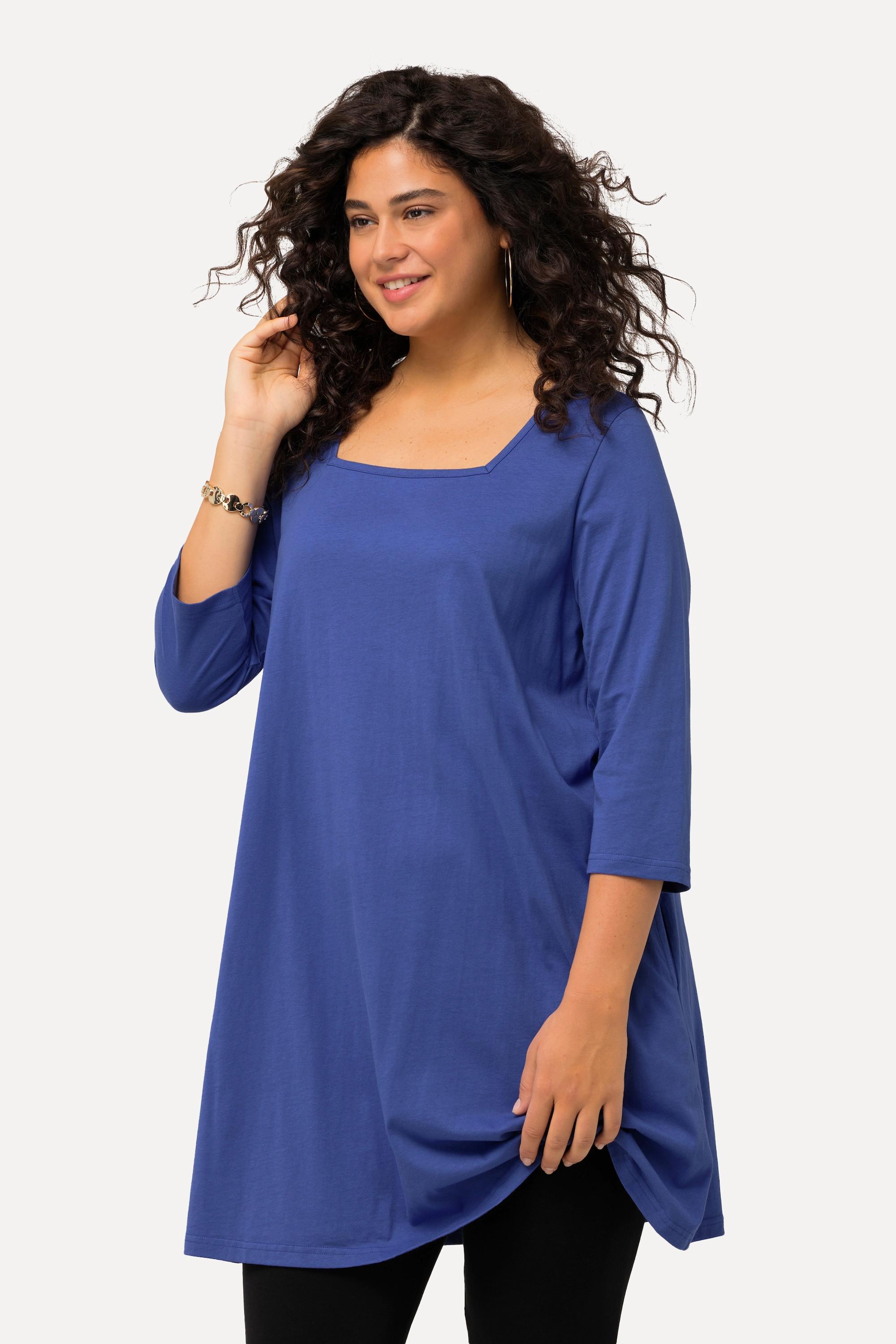 Ulla Popken  Longshirt, A-Linie, Carree-Ausschnitt, 3/4-Arm 