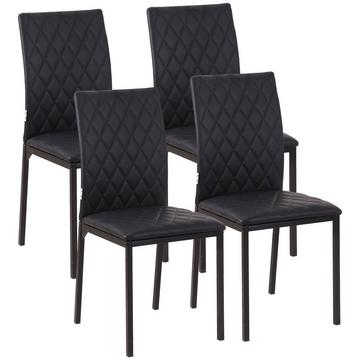 Lot De 4 Chaises De Salle À Manger Rembourrées Avec Pieds En Acier, Chaise De Cuisine, Simili Cuir, Noir, 41 X 50 X 91 Cm