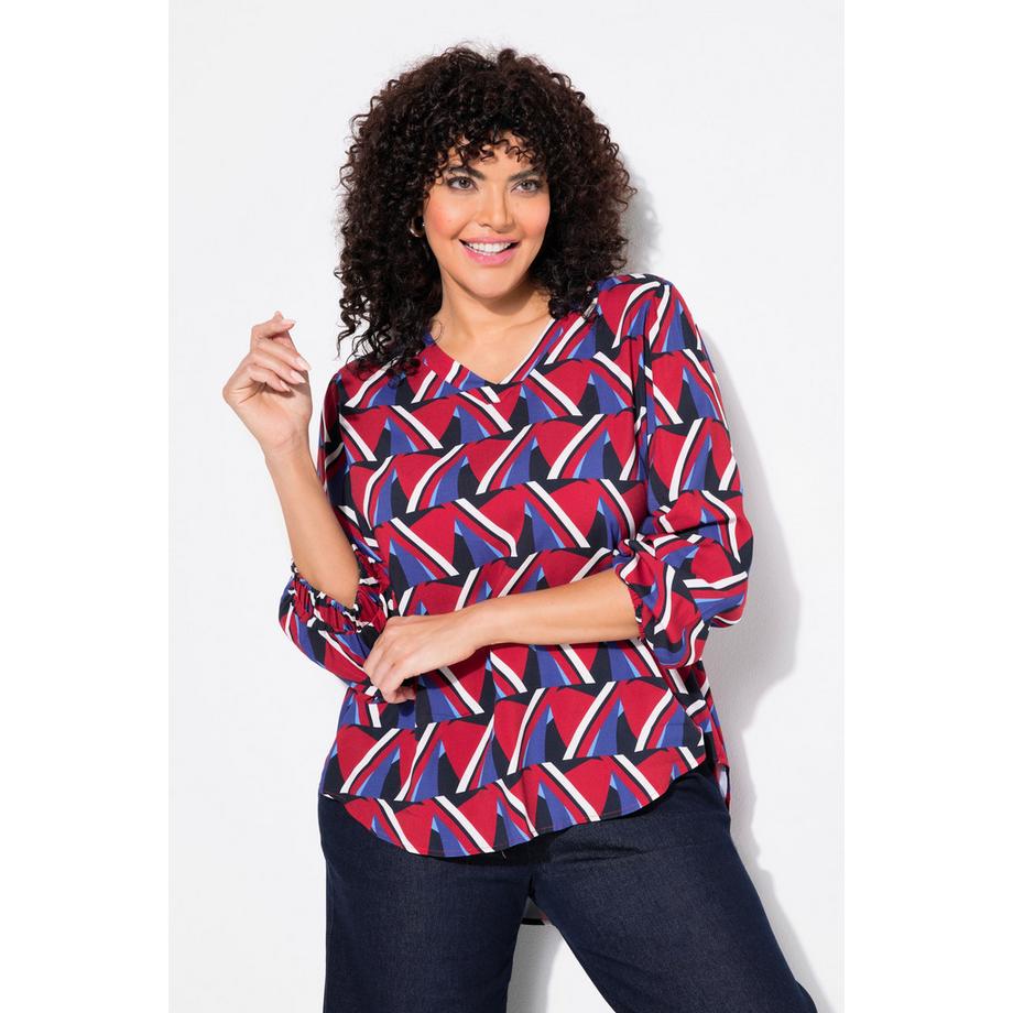 Ulla Popken Bluse Grafischer Druck V-Ausschnitt Langarm  