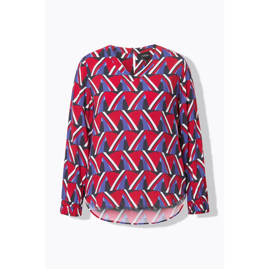 Ulla Popken Bluse Grafischer Druck V-Ausschnitt Langarm  