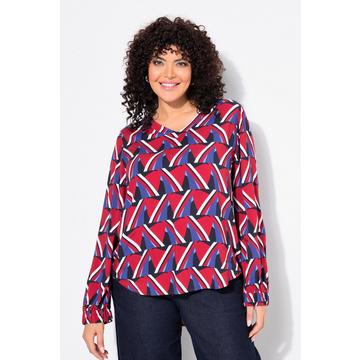 Bluse, grafischer Druck, V-Ausschnitt, Langarm