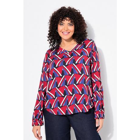 Ulla Popken  Blouse imprimé graphique, décolleté en V et manches 3/4 