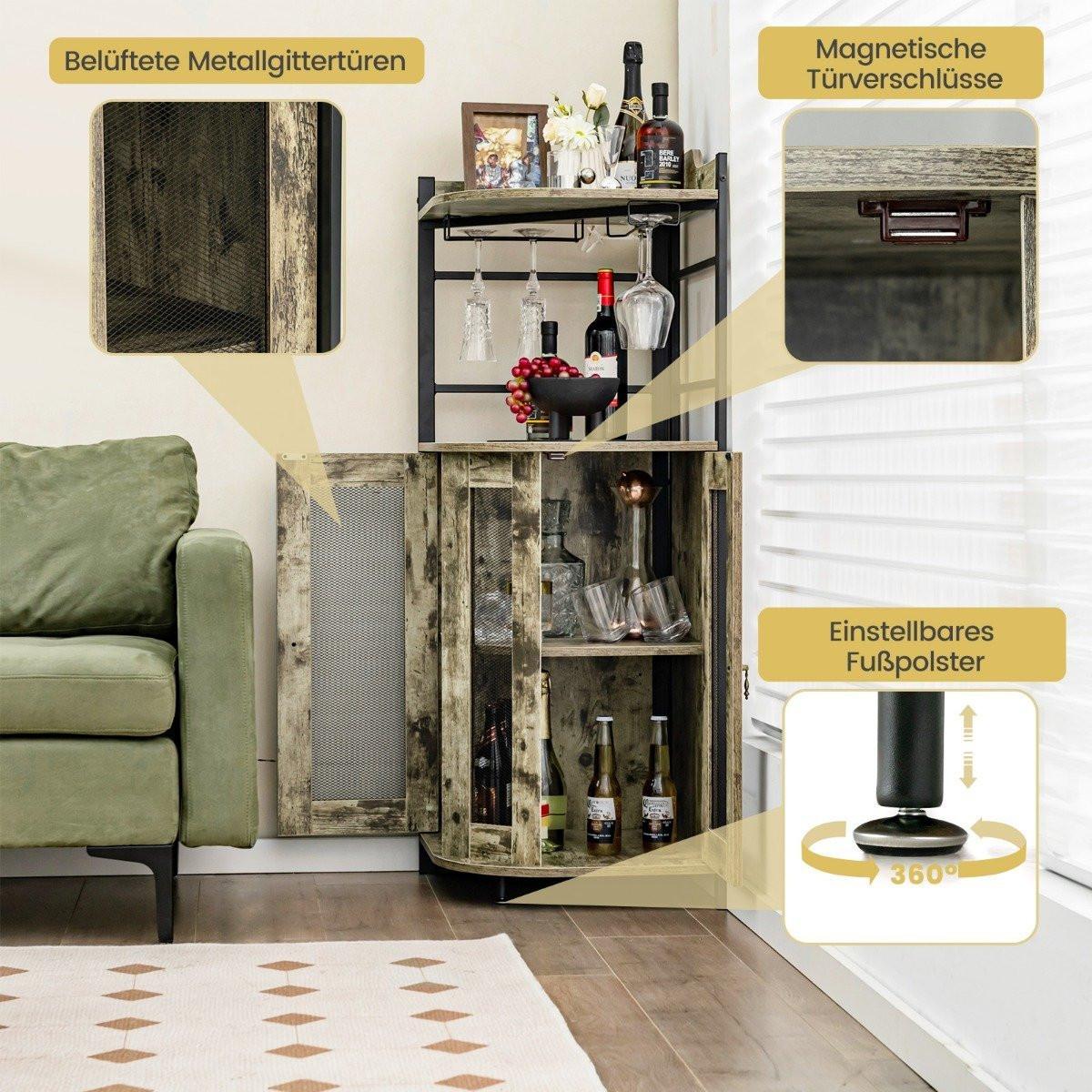 B2X Mobile vino mobile bar industriale con portabicchiere mobile cucina ad angolo 48 x 48 x 130 cm  