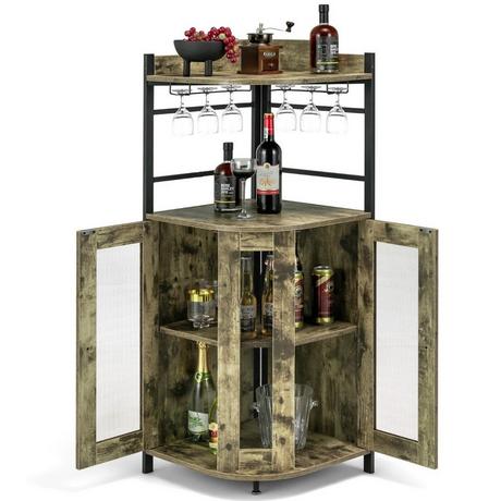 B2X Mobile vino mobile bar industriale con portabicchiere mobile cucina ad angolo 48 x 48 x 130 cm  