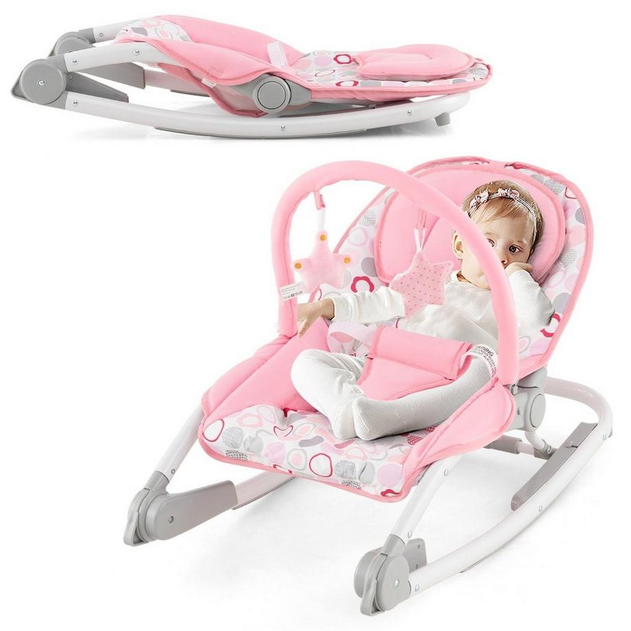 B2X  Balançoire portable pliable 2 en 1 pour bébé avec dossier réglable à 3 niveaux rose 
