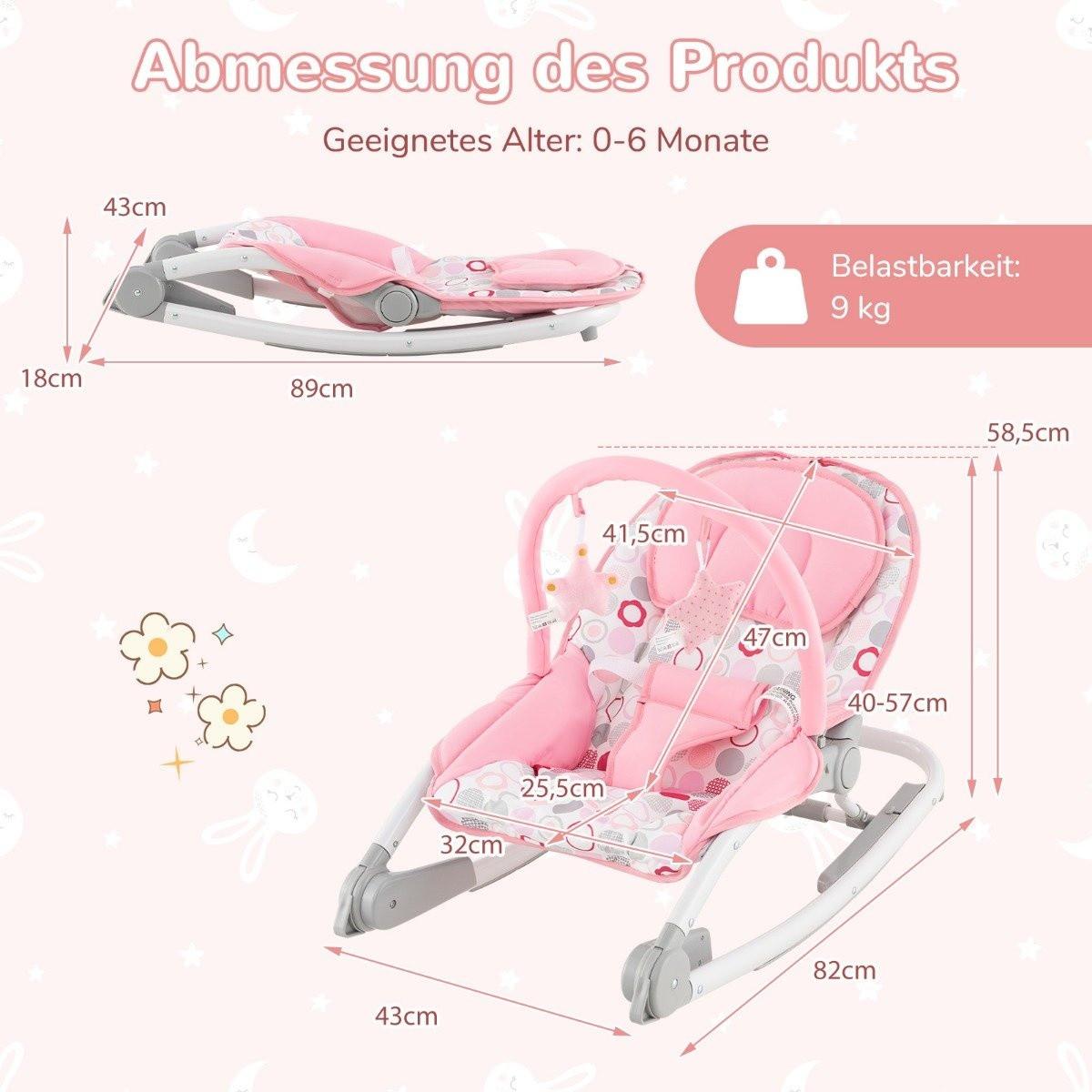 B2X  Balançoire portable pliable 2 en 1 pour bébé avec dossier réglable à 3 niveaux rose 