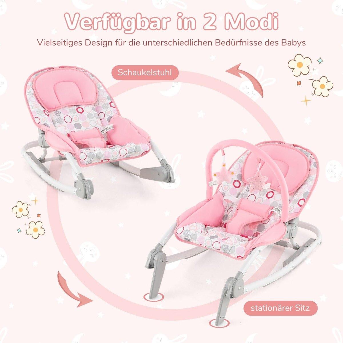 B2X  Balançoire portable pliable 2 en 1 pour bébé avec dossier réglable à 3 niveaux rose 